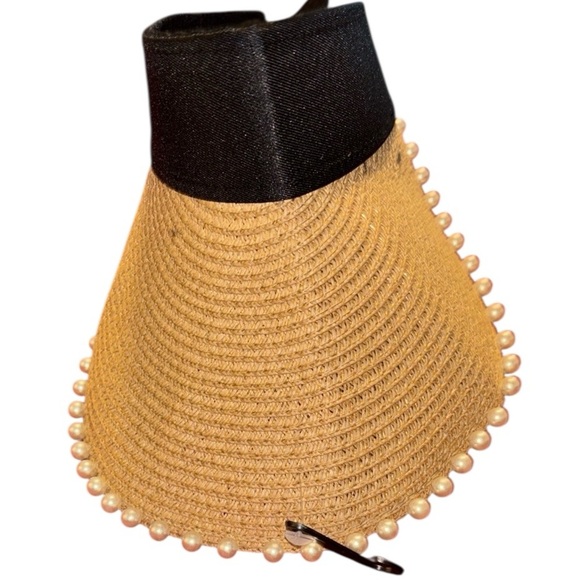 Nordstrom Tan and Black Wide-Brimmed Hat with Pom-Pom Trim - Picture 7 of 7